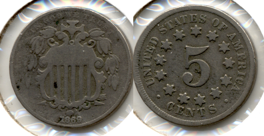 1869 Shield Nickel VG-8 d Minor Porosity