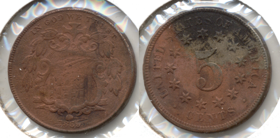 1869 Shield Nickel VG-8 g Corroded