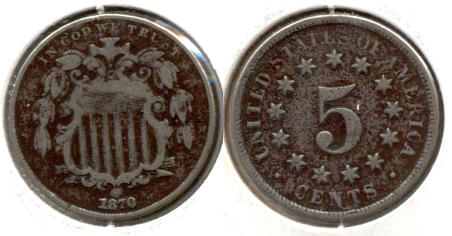 1870 Shield Nickel VG-8 a Dark