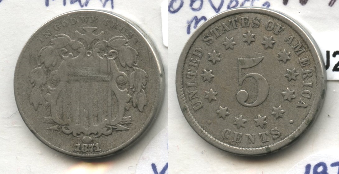 1871 Shield Nickel VG-8 Obverse Marks