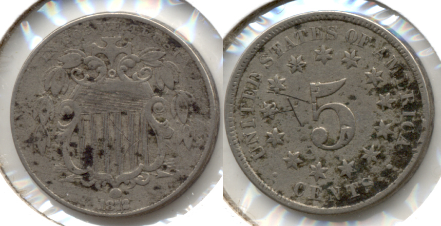 1872 Shield Nickel Fine-12 a Reverse Scratch