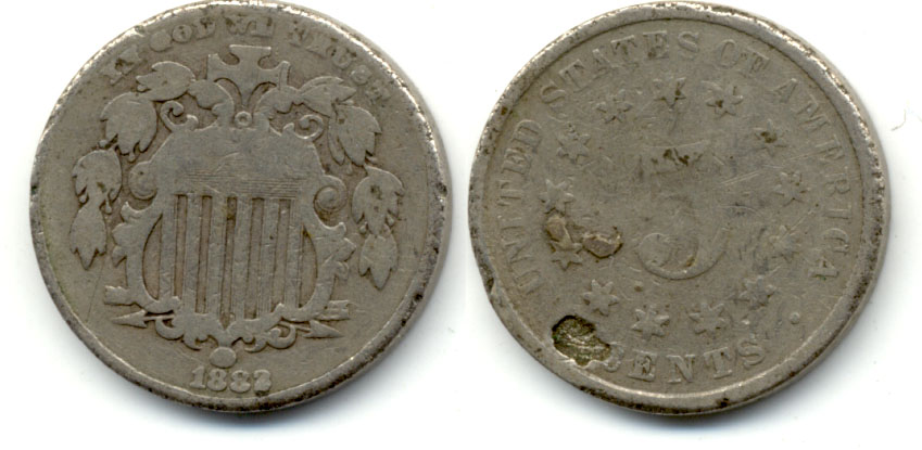 1882 Shield Nickel Good-4 b Reverse Bump