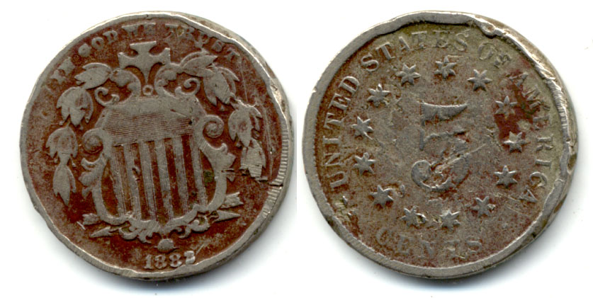 1882 Shield Nickel VG-8 b Damage
