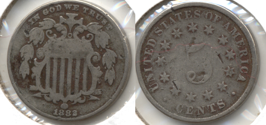 1882 Shield Nickel Good-4 #f Very Dark