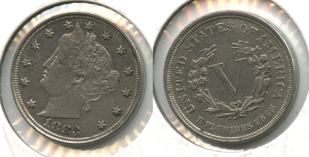 1883 No Cents Liberty Head Nickel AU-50 #ab Lightly Cleaned