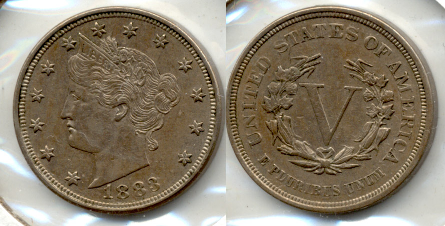 1883 No Cents Liberty Head Nickel AU-50 g
