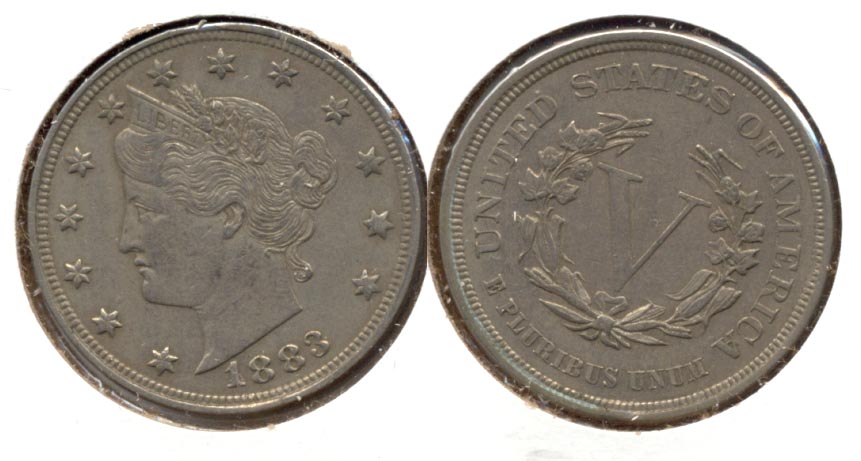 1883 No Cents Liberty Head Nickel EF-40 i Green Rim