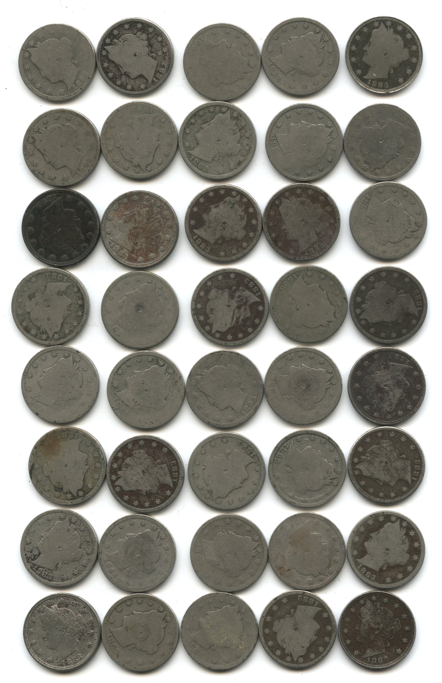 1883 With Cents Liberty Head Nickel Fair-2 #ag Roll