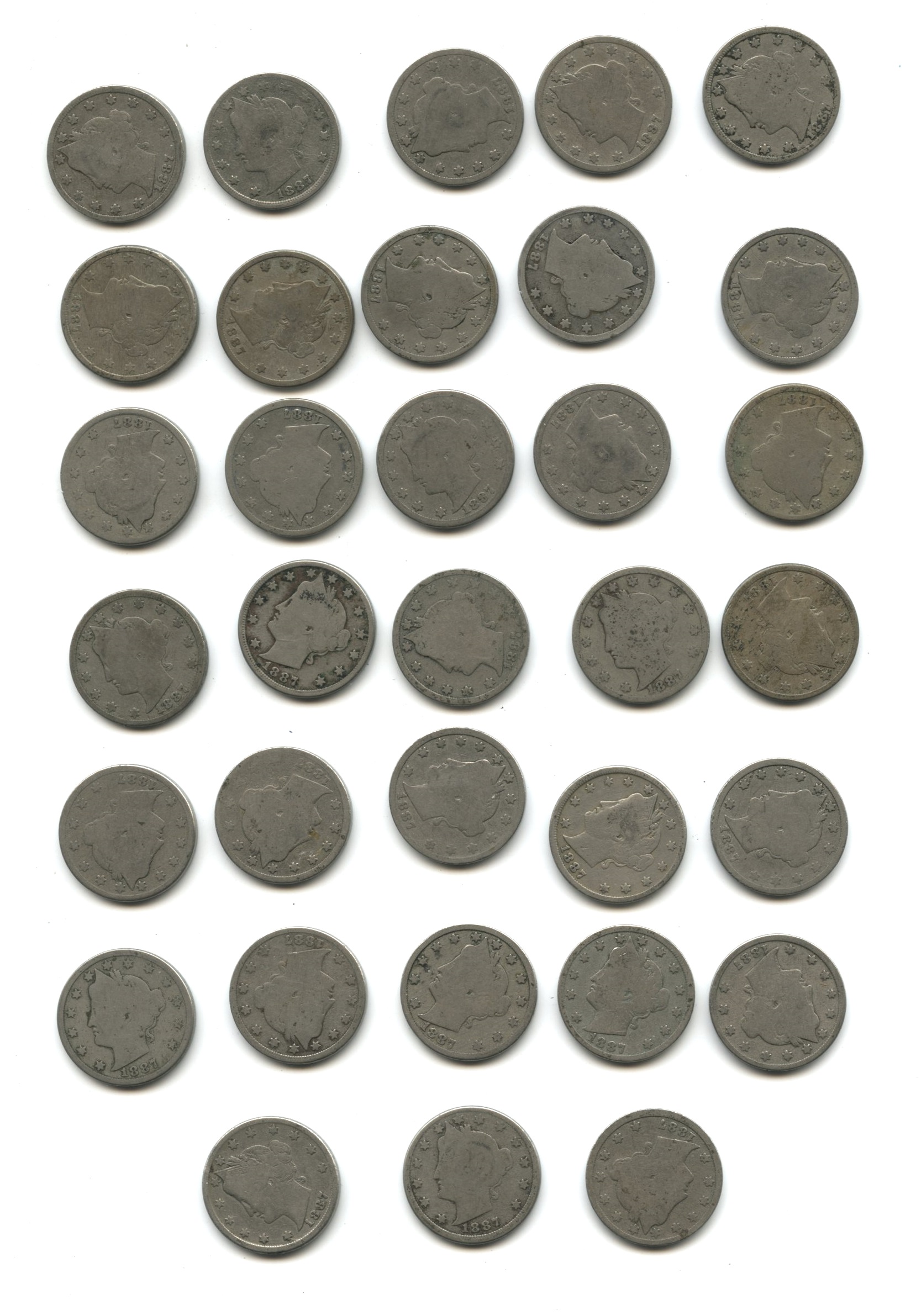 1887 Liberty Head Nickel AG-3+ #h Partial Roll