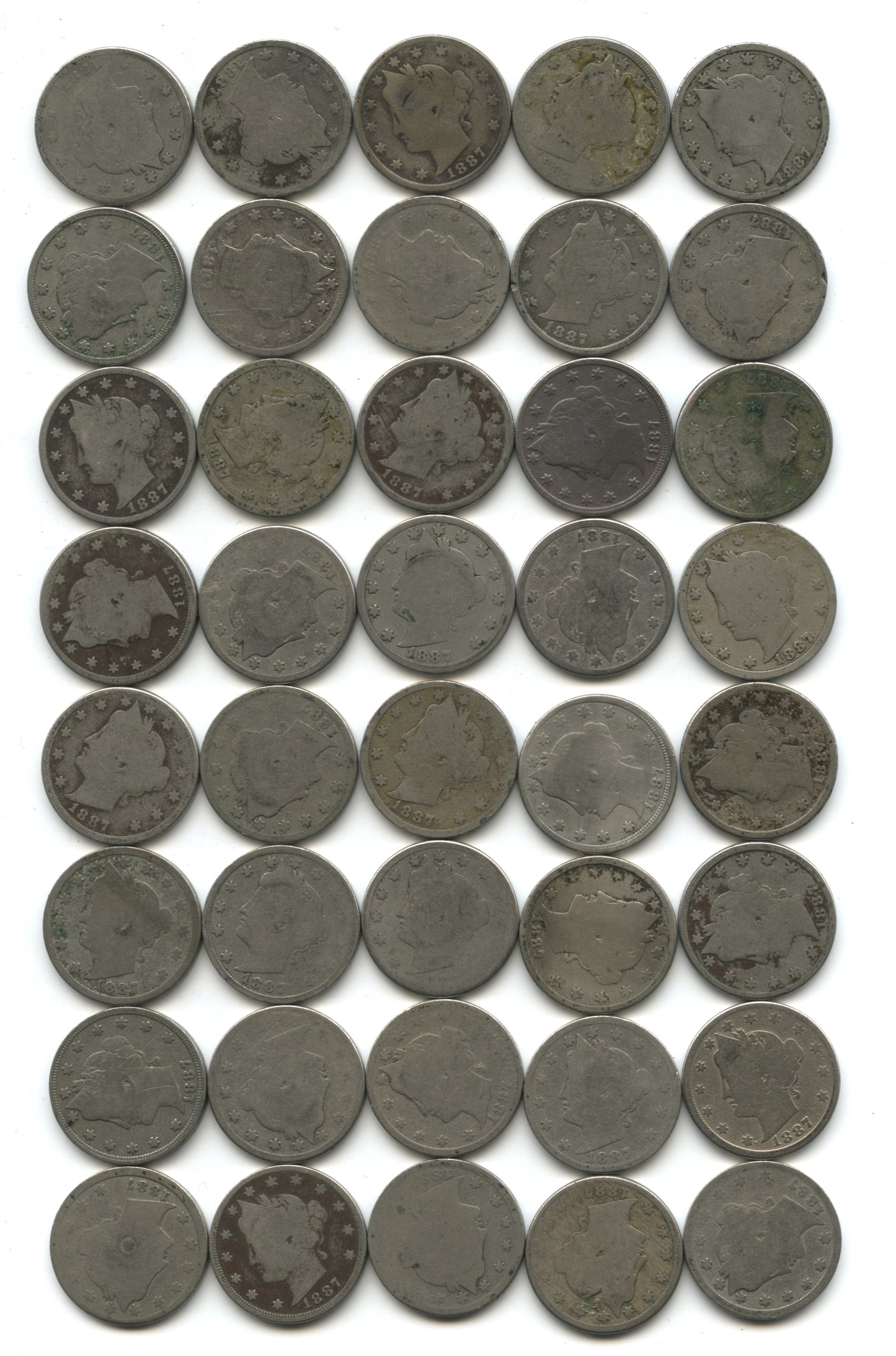 1887 Liberty Head Nickel Fair-2+ #u Roll
