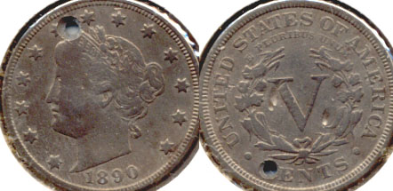 1890 Liberty Head Nickel Fine-12 Holed