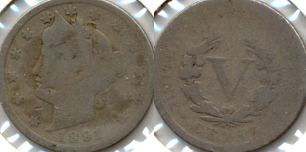 1891 Liberty Head Nickel AG-3 d