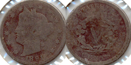 1891 Liberty Head Nickel AG-3 f
