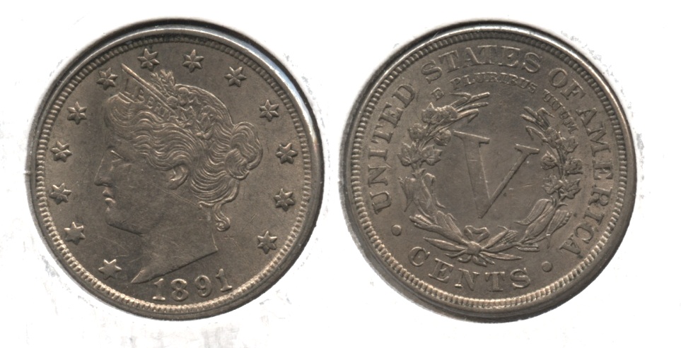 1891 Liberty Head Nickel AU-55