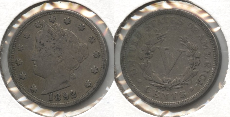 1892 Liberty Head Nickel Fine-12 Slightly Dark