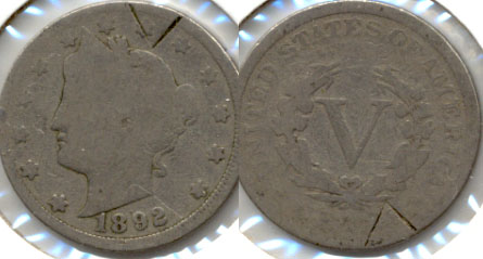 1892 Liberty Head Nickel Good-4 a Cuts