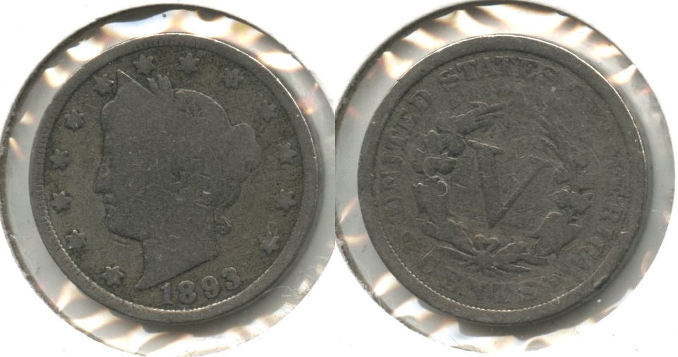 1893 Liberty Head Nickel Good-4 #am Cleaned