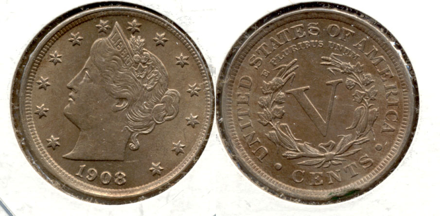 1908 Liberty Head Nickel AU-55 Reverse Spot