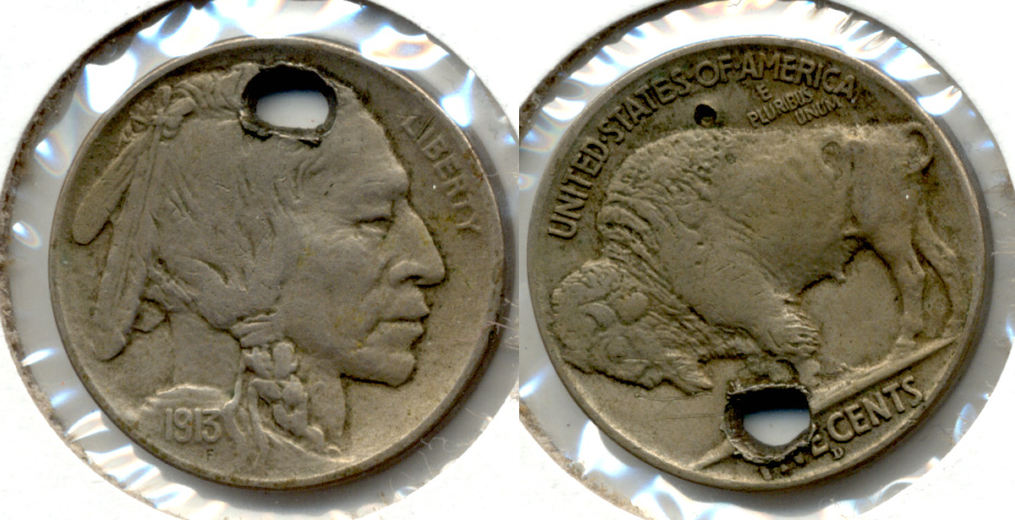 1913-D Type 2 Buffalo Nickel EF-40 Holed