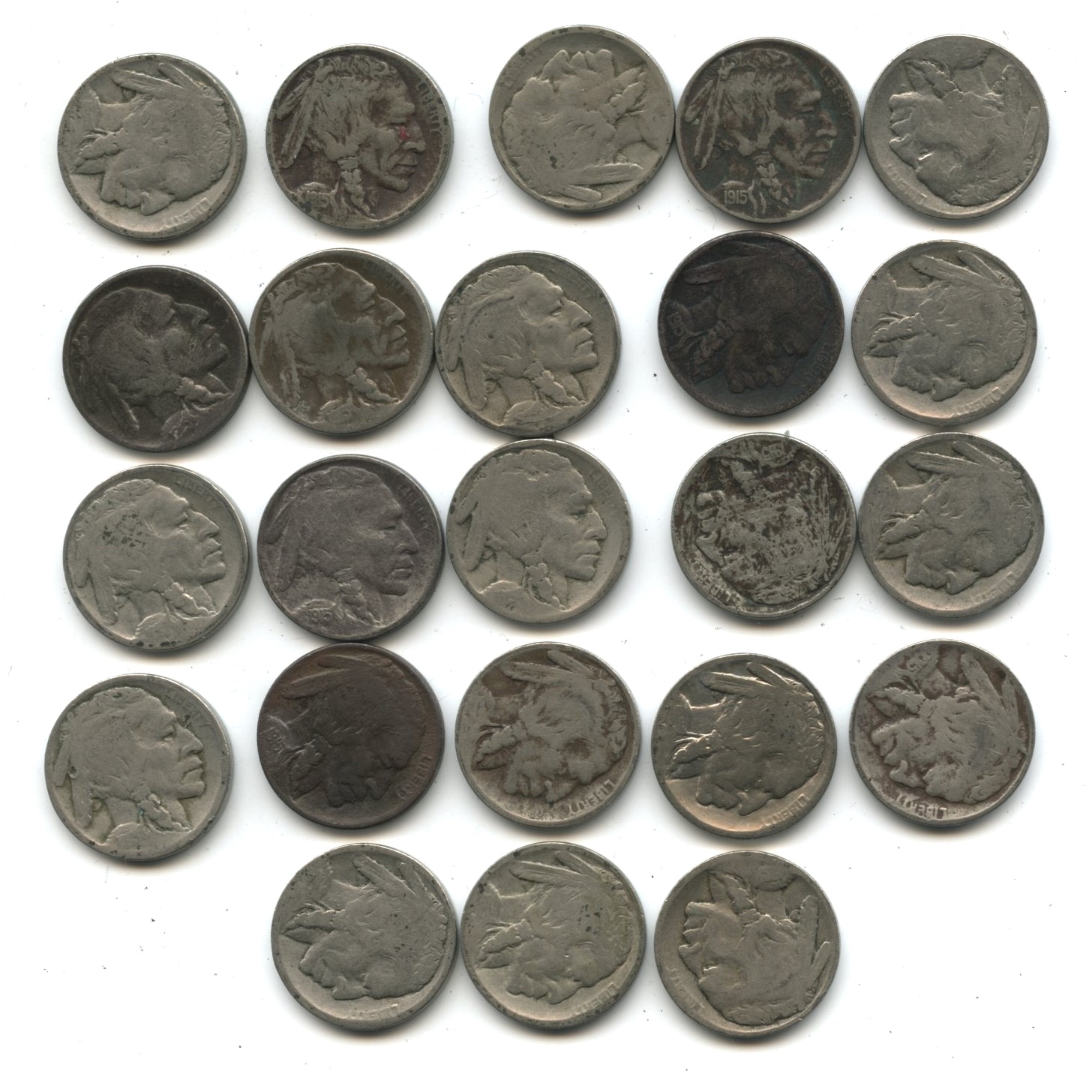 1915-D Buffalo Nickel Fair-2 Partial Roll #b