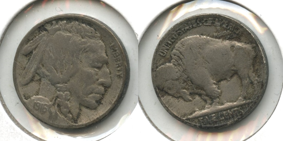 1916 Buffalo Nickel Fine-12 #ak Reverse Scrape
