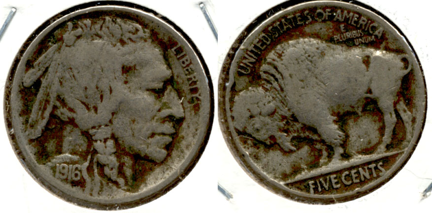 1916 Buffalo Nickel Fine-12 i Dark