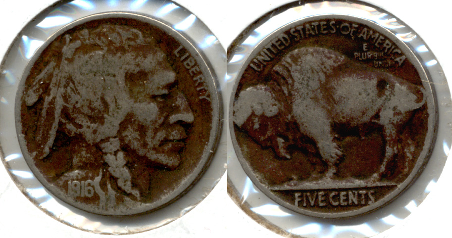 1916 Buffalo Nickel Fine-12 o Dark