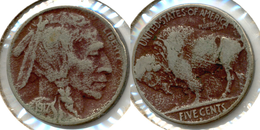 1917-D Buffalo Nickel Fine-12 a Dark Fields