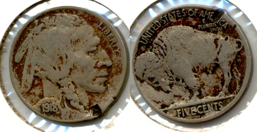 1918-D Buffalo Nickel Fine-12 a Edge Cut