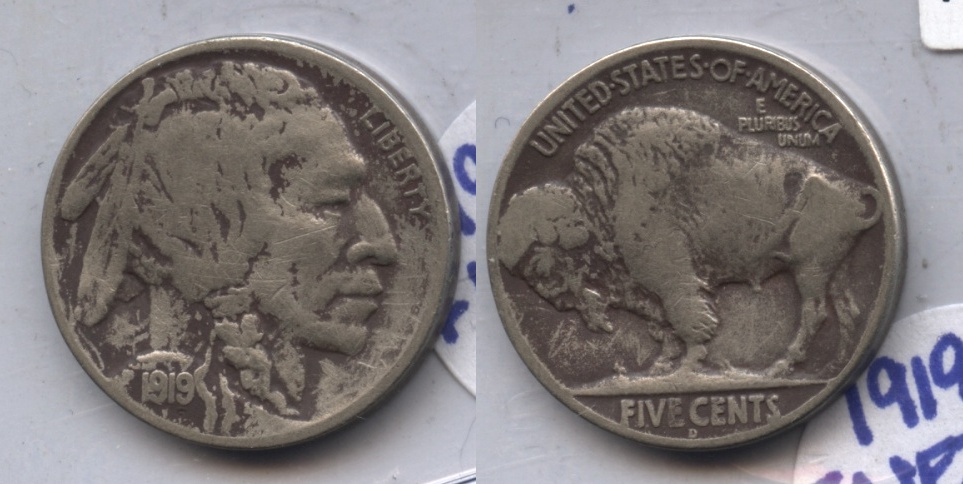 1919-D Buffalo Nickel Fine-12 Bit Dark