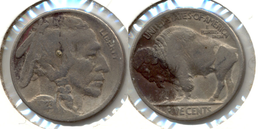 1923-S Buffalo Nickel VG-8 d Obverse Solder Speck