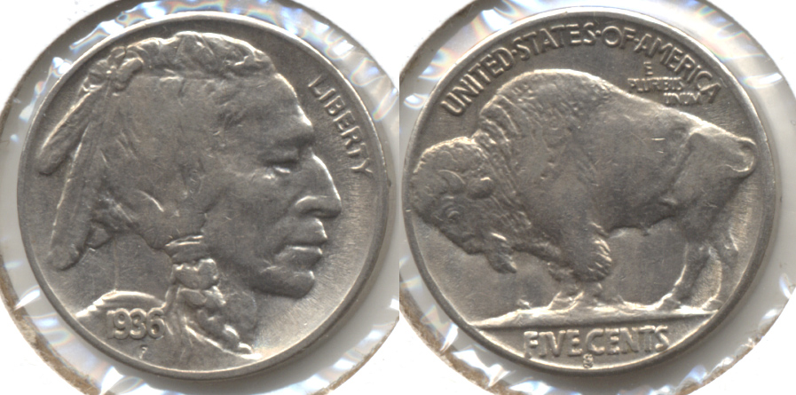 1936-S Buffalo Nickel AU-50 d