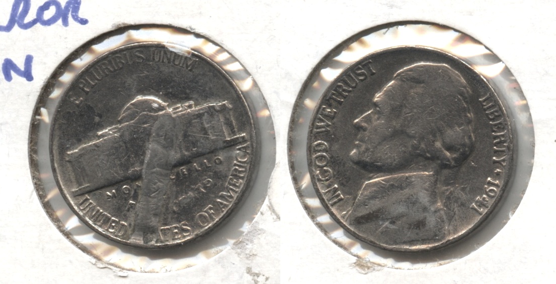 1941 Jefferson Nickel VG-8 Struck Through Debris