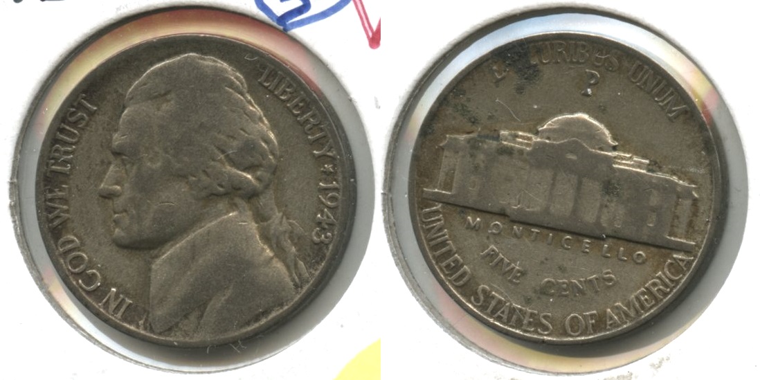 1943/2-P 3 Over 2 Jefferson Silver War Nickel VG-8
