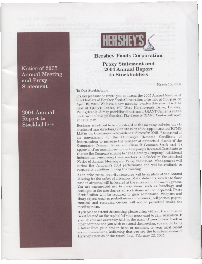 Hershey Foods Corporation 2004 Annual Report