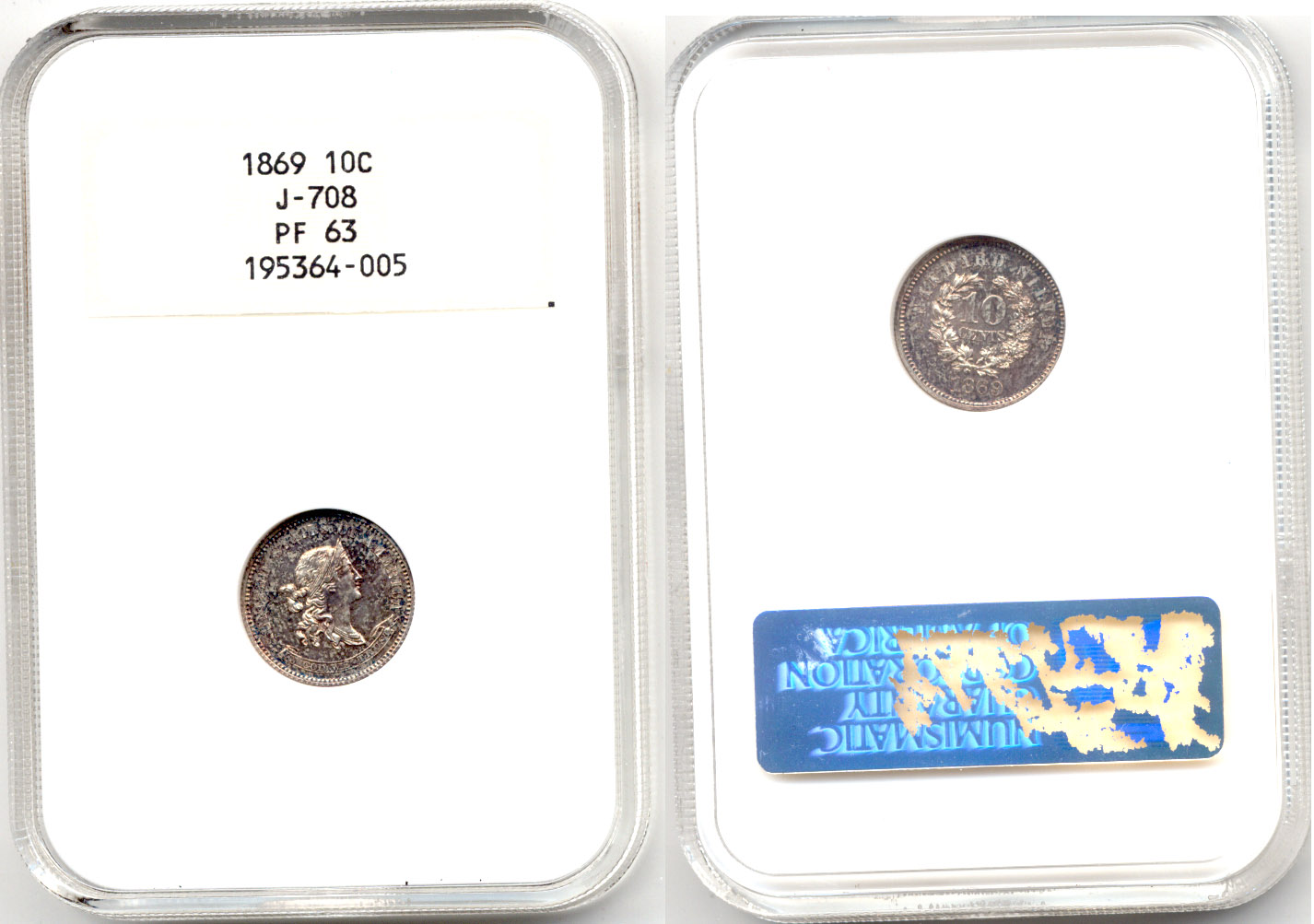 1869 Judd-708 Pattern Dime NGC Proof-63