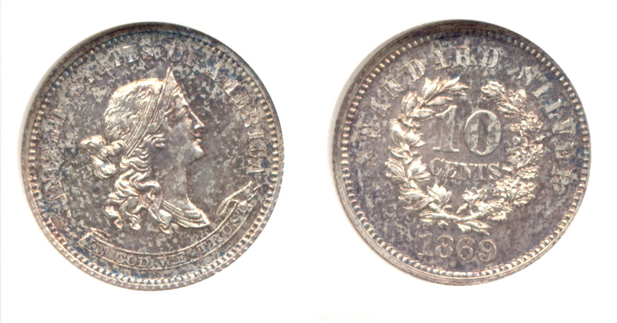 1869 Judd-708 Pattern Dime NGC Proof-63