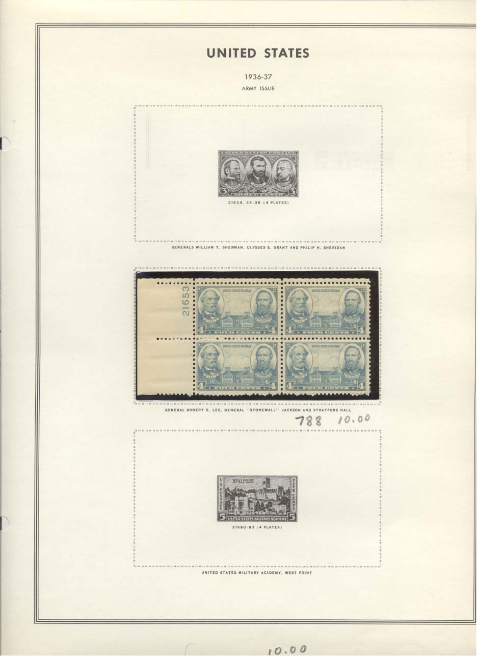 Stamp Plate Block Scott #788 Robert E. Lee and Stonewall Jackson at Stratford Hall