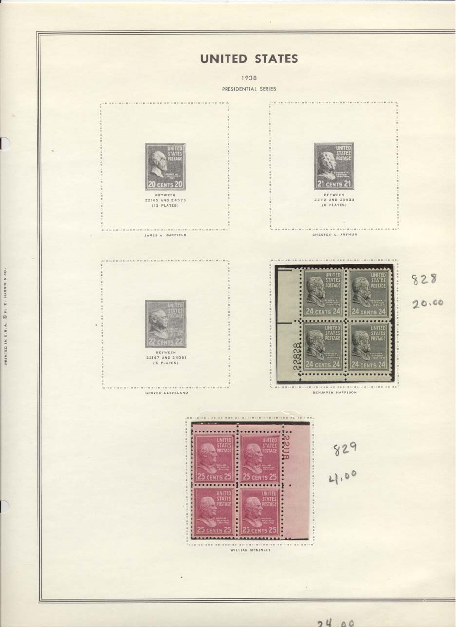 Stamp Plate Block Scott #828 Benjamin Harrison & 829 William McKinley