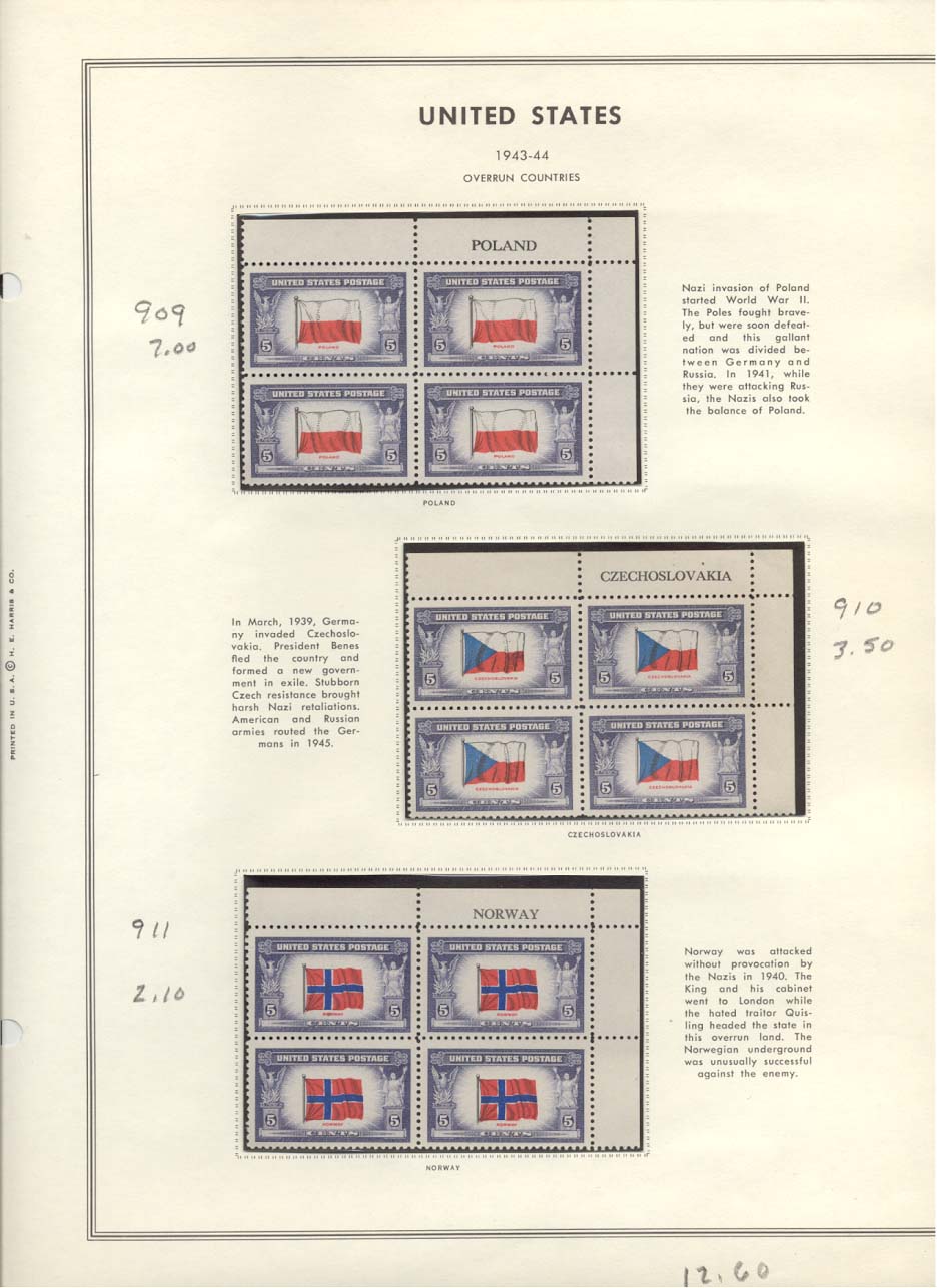 Stamp Plate Block Scott #909 Poland, 910 Czechoslovakia, & 911 Norway