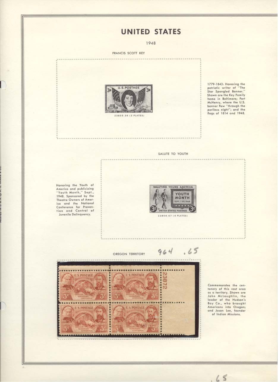 Stamp Plate Block Scott #964 Oregon Territory