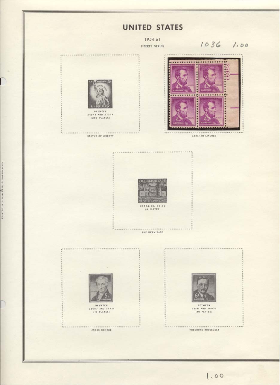 Stamp Plate Block Scott #1036 Abraham Lincoln
