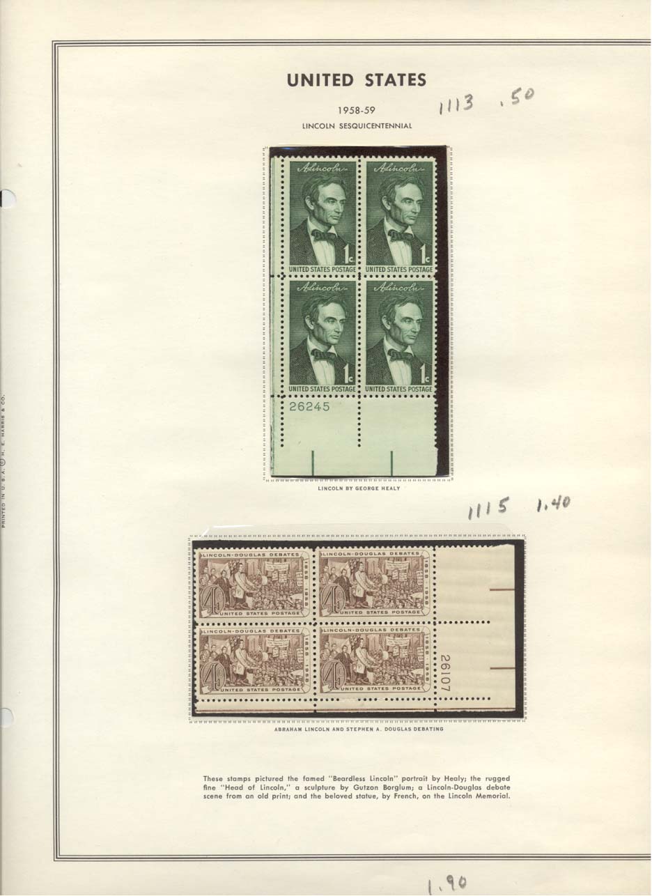 Stamp Plate Block Scott #1113 & 1115 Lincoln Sesquicentennial