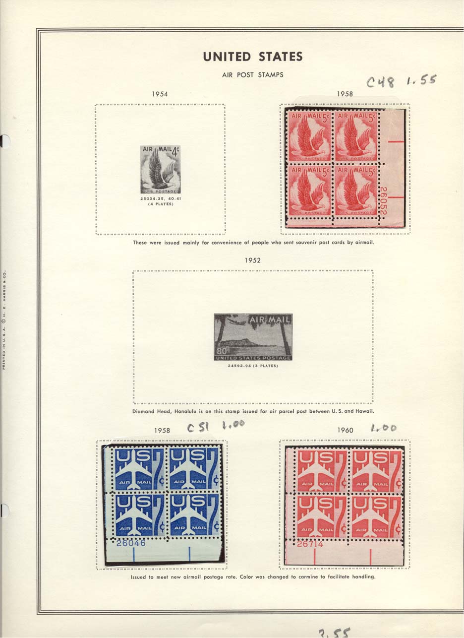 Stamp Plate Block Scott #C48 Eagle, C51 & C60 Airplane Air Post Air Mail Stamps