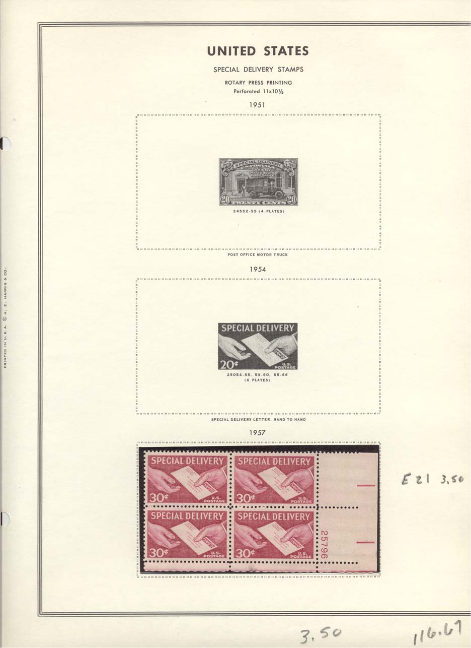 Alaska Coin Exchange Presents Stamp Plate Block Collection Book One Scott #E21 Special Delivery Stamps