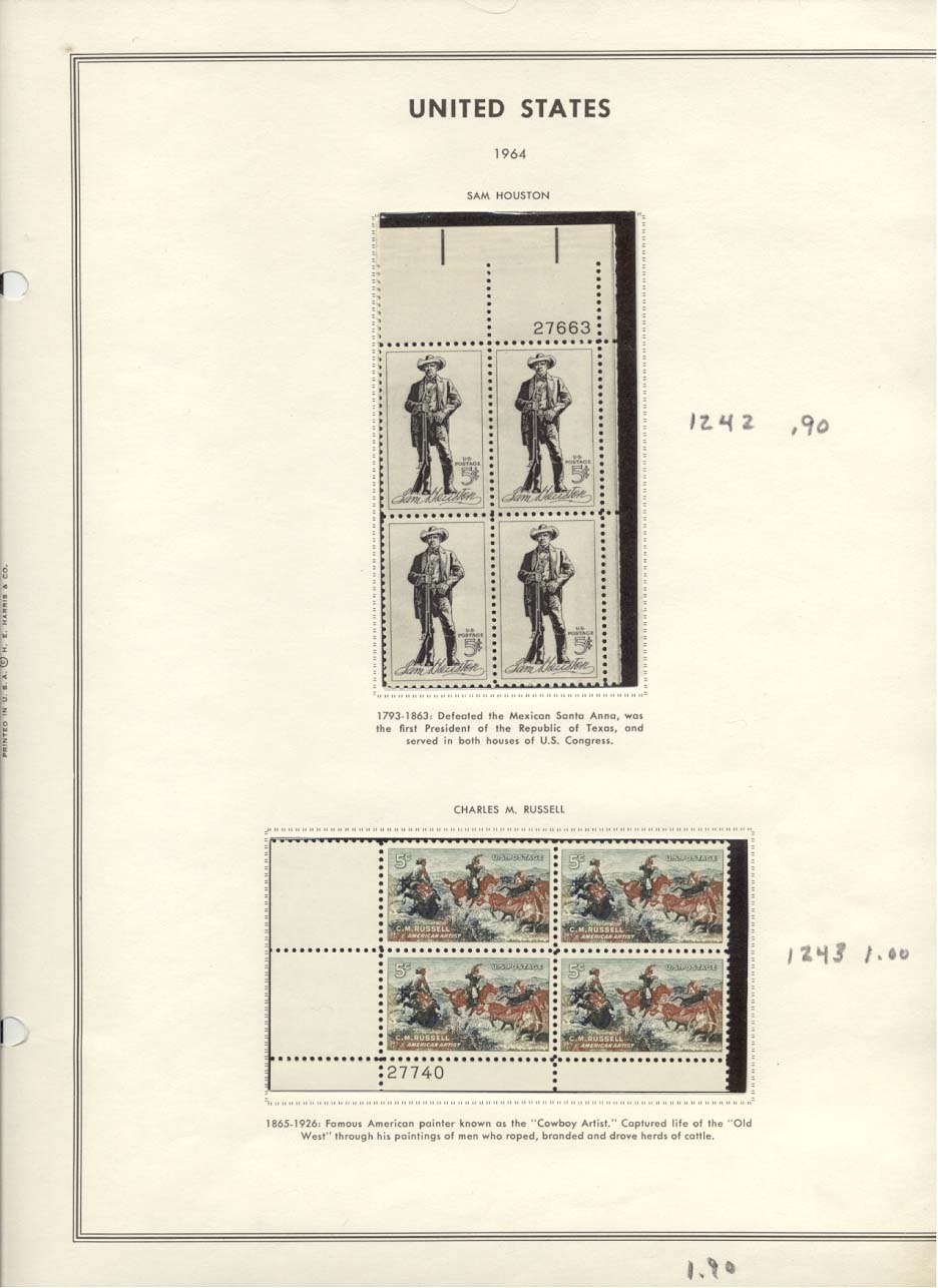 Scott #1242 Sam Houston and 1243 Charles M. Russell
