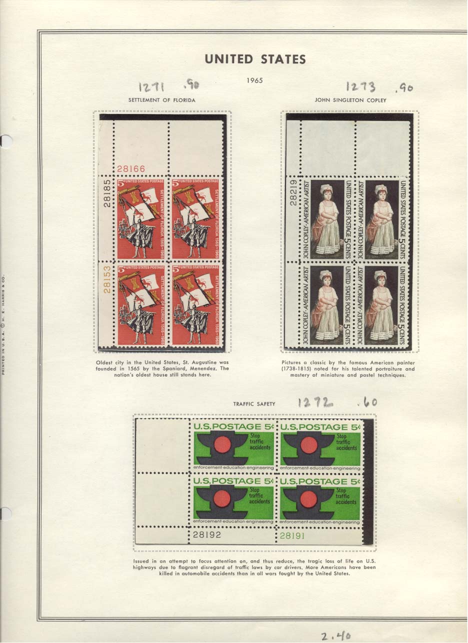 Scott #1271 Settlement of Florida 1273 John Singleton Copley 1272 Traffic Safety