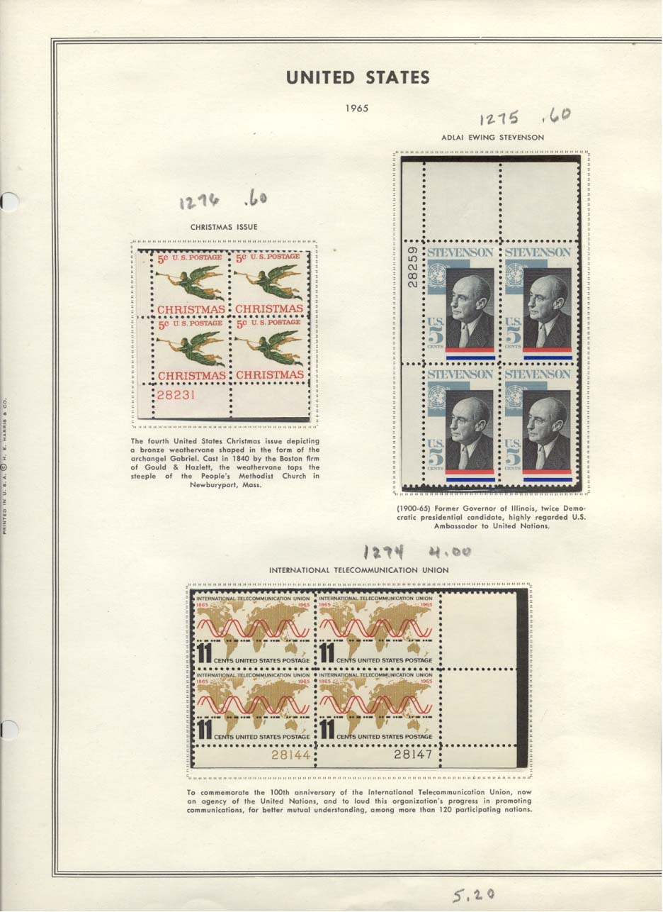 Scott #1276 Christmas 1965 1276 Adlai Stevenson 1274 International Telecommunication Union
