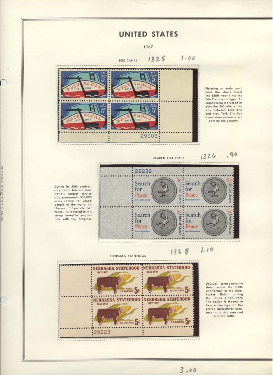 Scott #1325 Erie Canal 1326 Search For Peace 1328 Nebraska Statehood