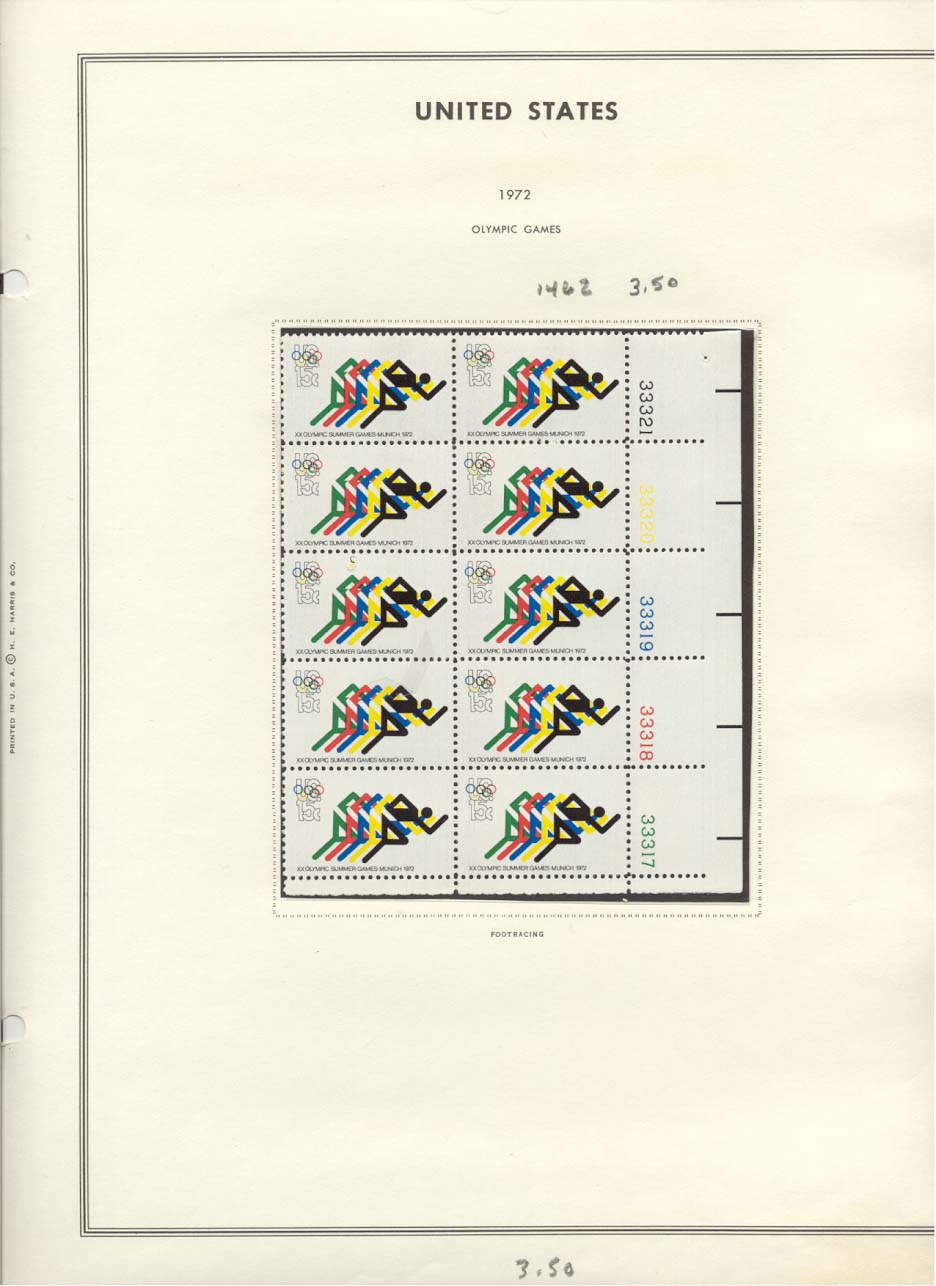 Stamp Plate Block Scott #1462 Olympics 1972 Footracing